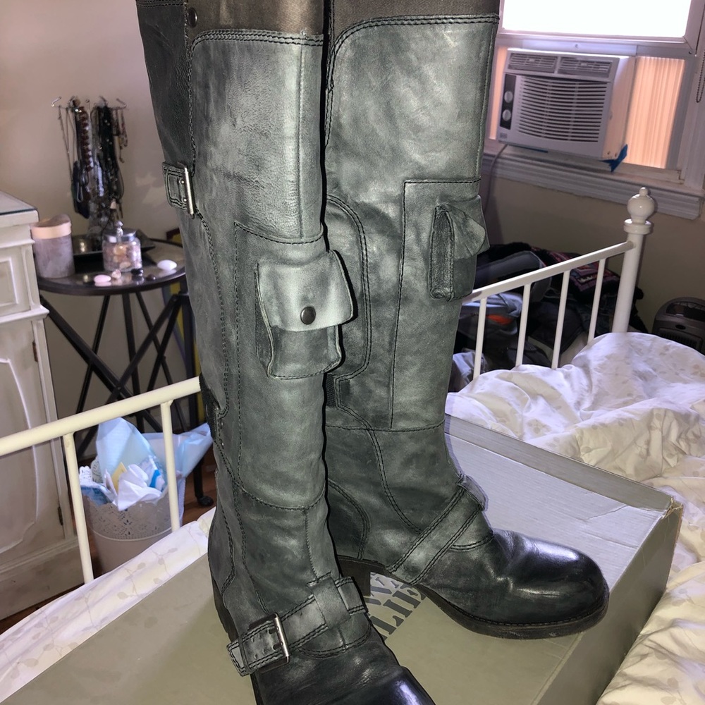 Nine west motorcycle leather riding boots combat